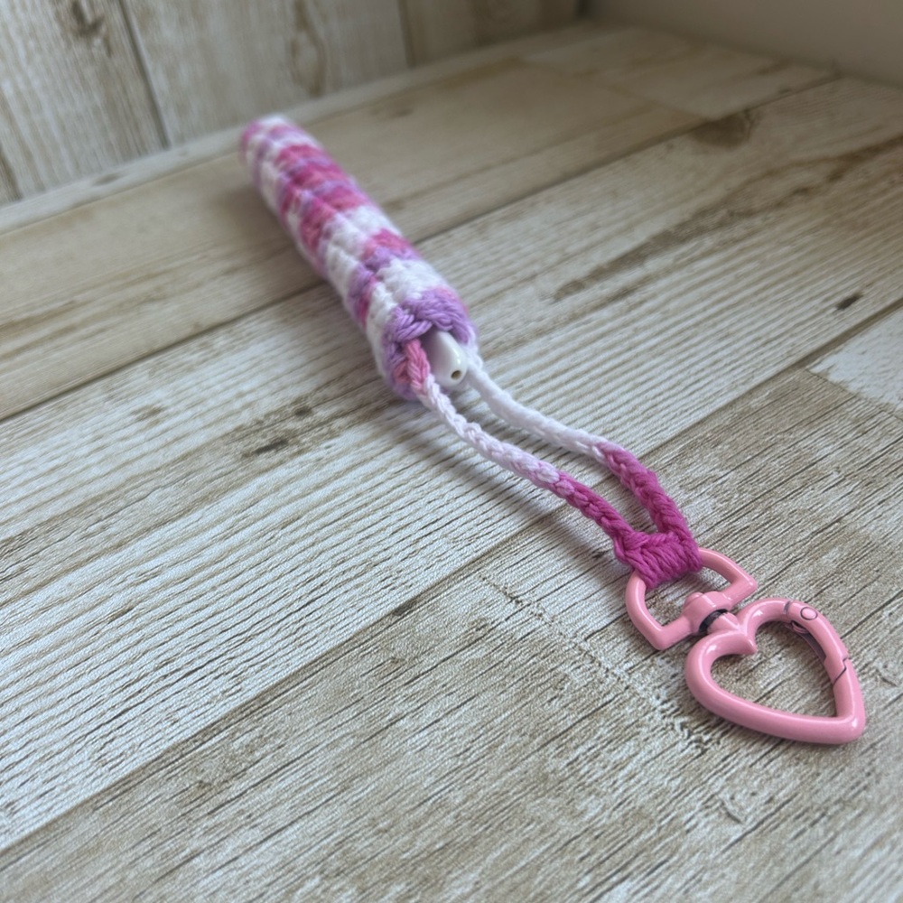 Pink Heart Keychain Crochet Pen Case